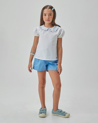 CONJ FEM BATA TRIC ANARRUGA E SHORT TRIC AZUL MEDIO