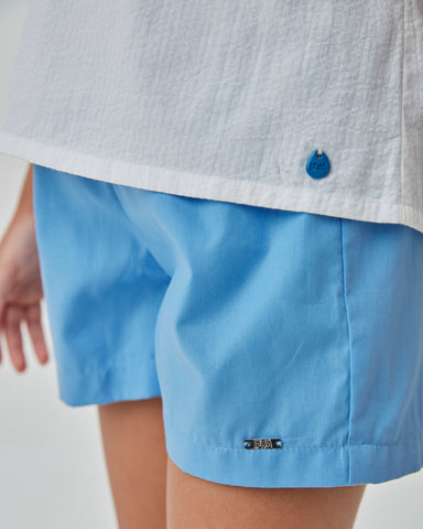 CONJ FEM BATA TRIC ANARRUGA E SHORT TRIC AZUL MEDIO