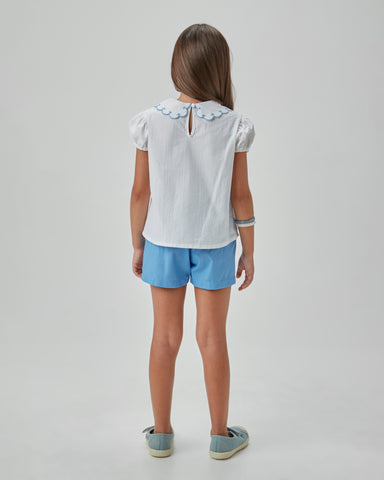 CONJ FEM BATA TRIC ANARRUGA E SHORT TRIC AZUL MEDIO