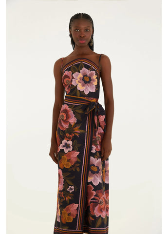 VESTIDO CROPPED FLORAL CLEO FARM PRETO