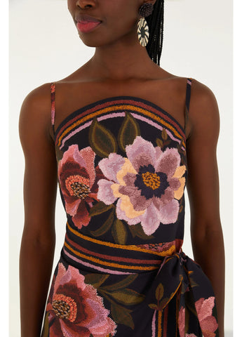 VESTIDO CROPPED FLORAL CLEO FARM PRETO