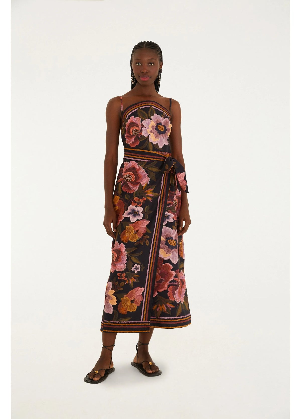 VESTIDO CROPPED FLORAL CLEO FARM PRETO