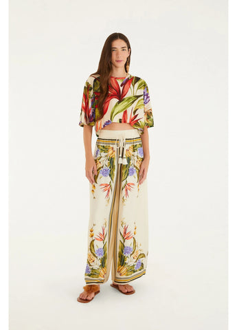 BLUSA TSHIRT CROPPED FLORARTE FARM BEGE