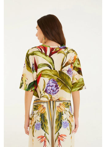 BLUSA TSHIRT CROPPED FLORARTE FARM BEGE