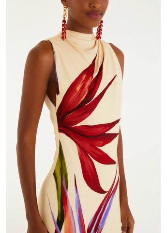 VESTIDO MIDI MAXI ESTRELICIA FARM BEGE