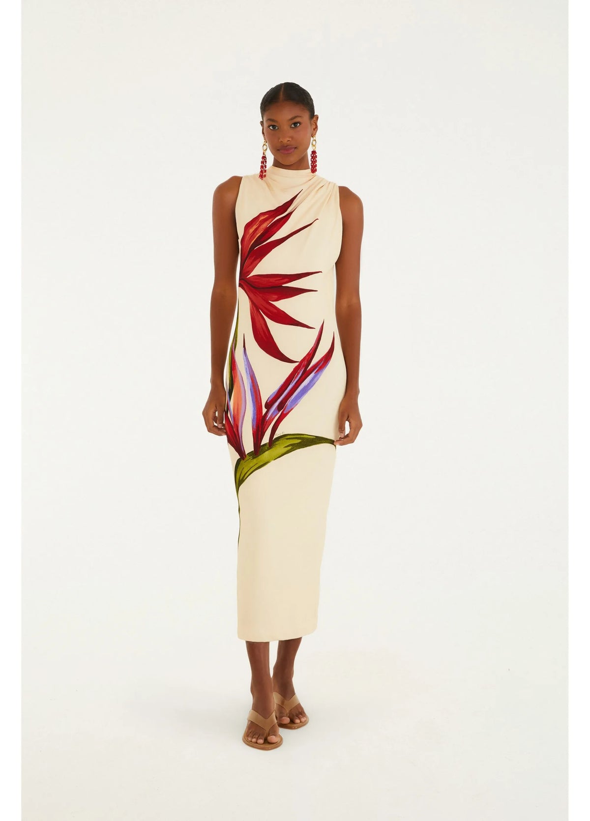 VESTIDO MIDI MAXI ESTRELICIA FARM BEGE