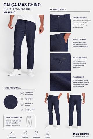 CALCA MAS CHINO BOLSO FACA MOLINE MARINHO