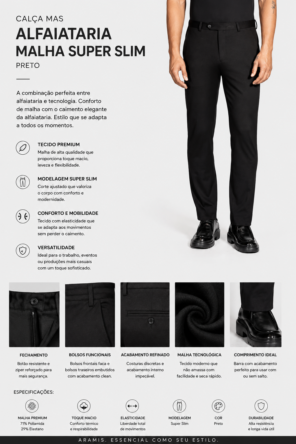 CALCA MAS ALFAIATARIA MALHA SUPER SLIM PRETO