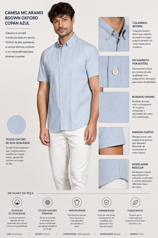 CAMISA MC ARAMIS BDOWN OXFORD COPAN AZUL