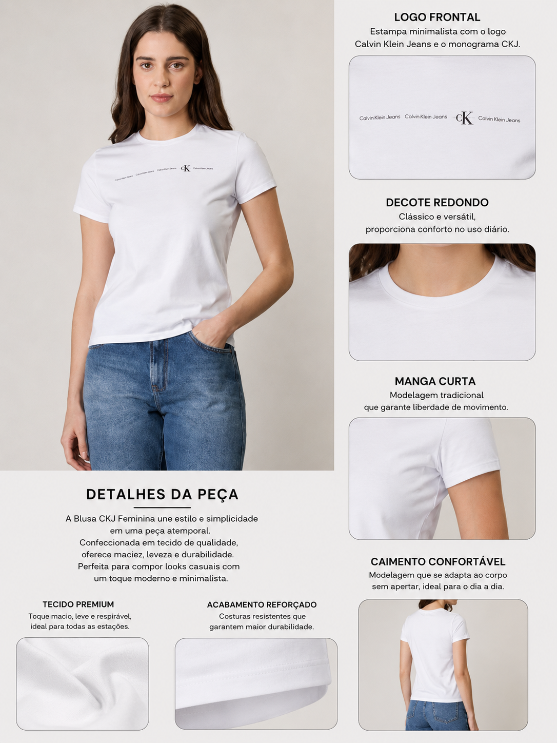 BLUSA CKJ FEM LOGO CKJ BRANCO
