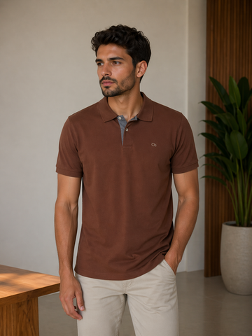 POLO MAS MC ESSENCIAL SLIM OGOCHI MARROM 1220