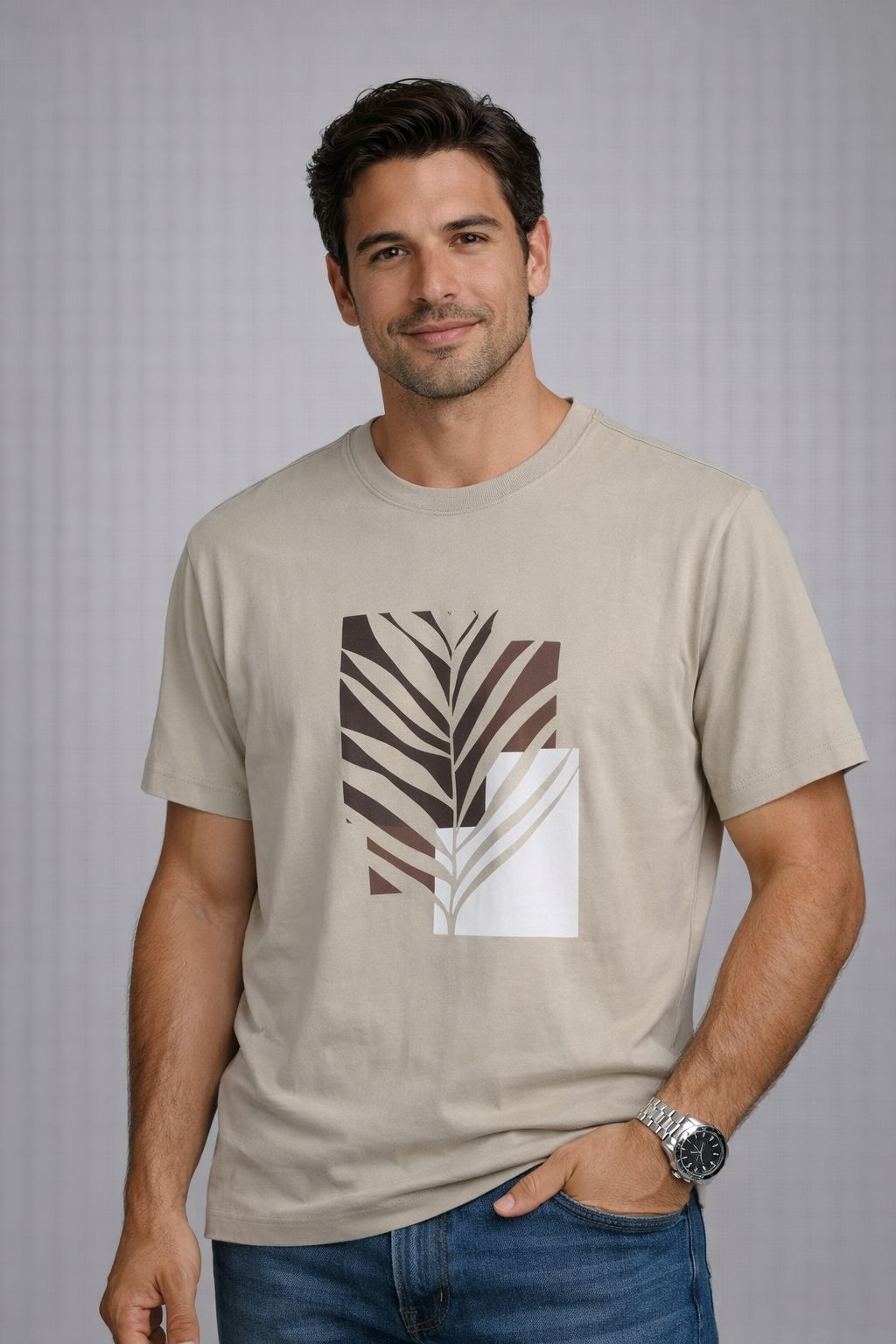 CAMISETA MAS MC ARAMIS EST FOLHAGEM PALHA