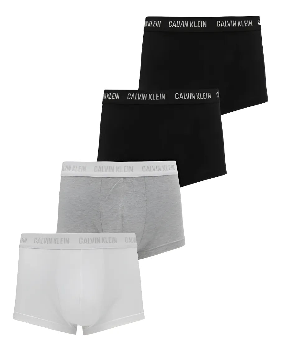 KIT 4 CUECAS CKJ MAS LOW RISE TRUNK PRETO/BRANCO/MESCLA
