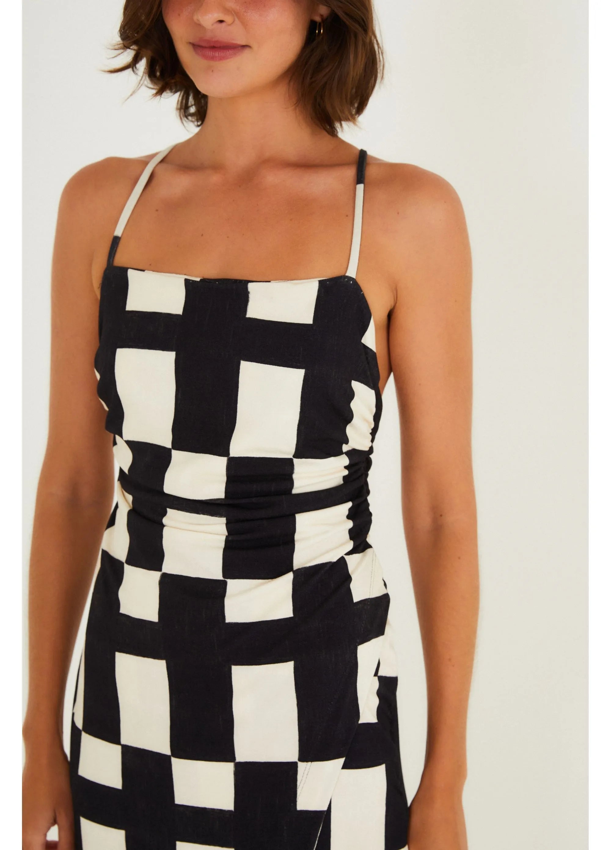 VESTIDO FEM MIDI SONHO GRAFICO FARM PRETO/OFF WHITE