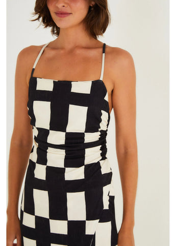 VESTIDO FEM MIDI SONHO GRAFICO FARM PRETO/OFF WHITE