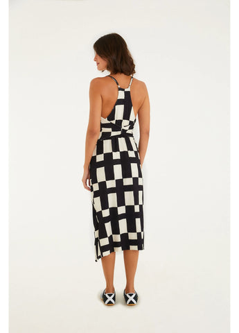 VESTIDO FEM MIDI SONHO GRAFICO FARM PRETO/OFF WHITE