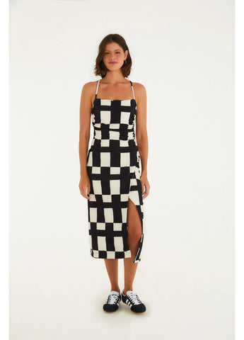 VESTIDO FEM MIDI SONHO GRAFICO FARM PRETO/OFF WHITE