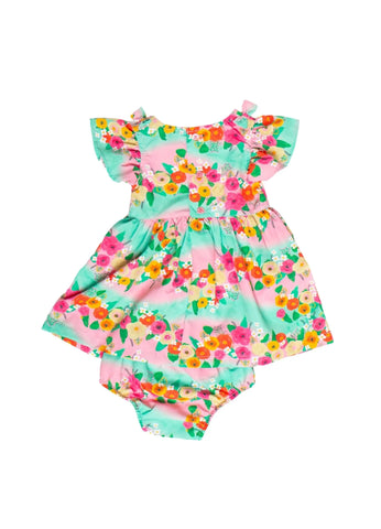 VESTIDO E CALCINHA BB PINCELADA FLORES VERDE/ROSA