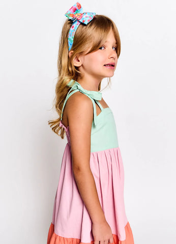 VESTIDO JARDIM DE MARAVILHAS ALPHABETO VERDE/ROSA/LARANJA