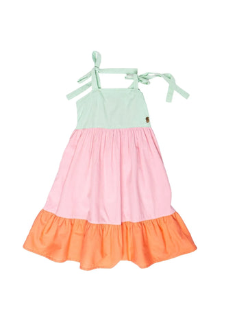 VESTIDO JARDIM DE MARAVILHAS ALPHABETO VERDE/ROSA/LARANJA
