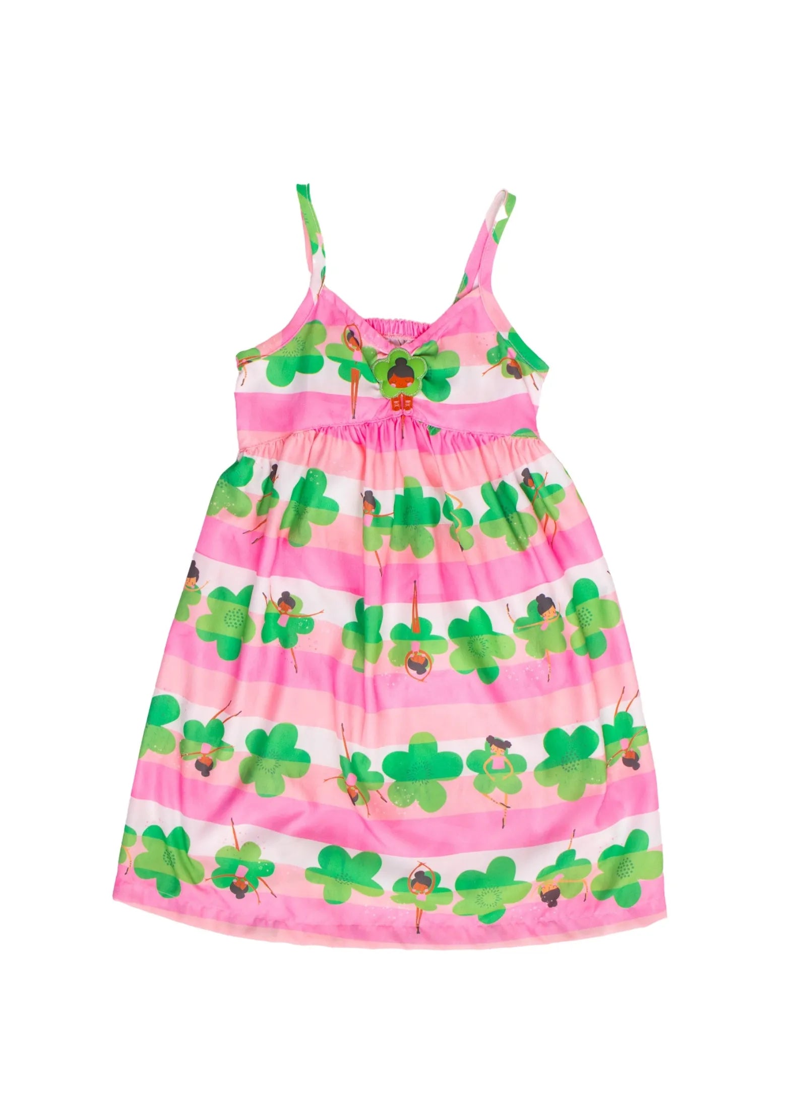 VESTIDO DANCANDO ENTRE FLORES ALPHABETO ROSA/BRANCO