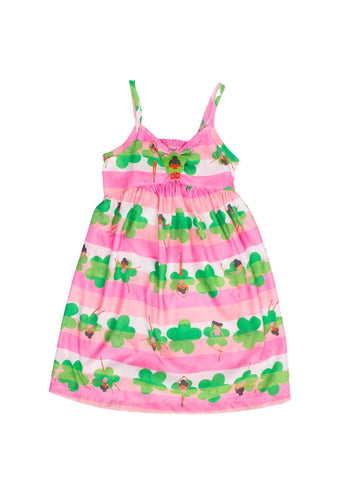 VESTIDO DANCANDO ENTRE FLORES ALPHABETO ROSA/BRANCO