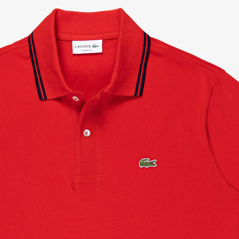 POLO MASC MC DET GOLA LACOSTE VERMELHO 528