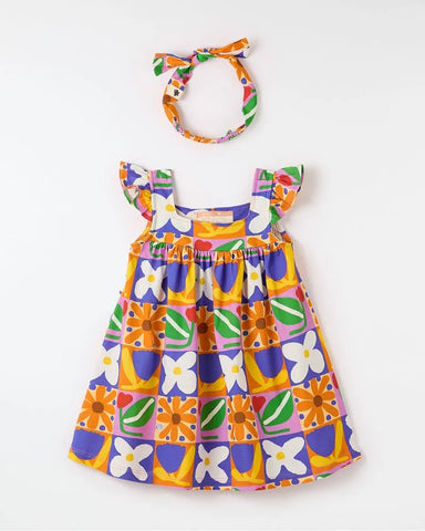 VESTIDO COM FAIXA BEBE MULTIFLOR FABULA ESTAMPADO