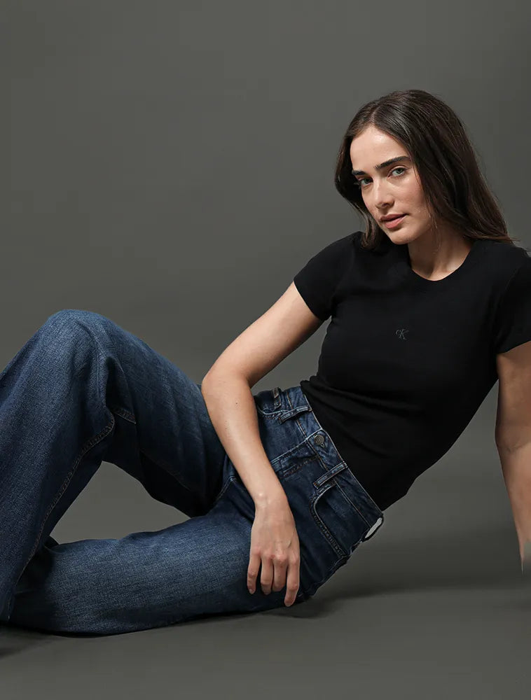 BLUSA CKJ FEM MC RIBANA DECOTE CARECA PRETO