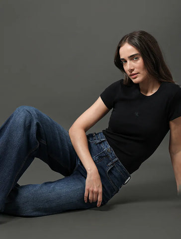 BLUSA CKJ FEM MC RIBANA DECOTE CARECA PRETO