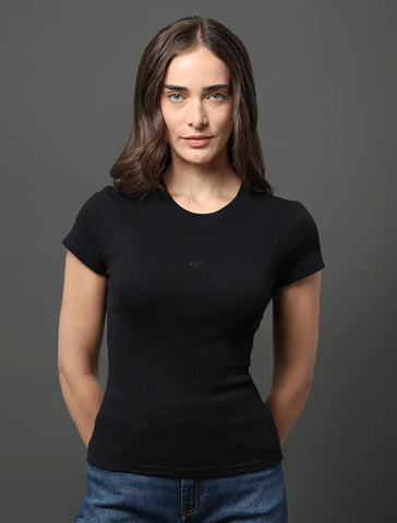 BLUSA CKJ FEM MC RIBANA DECOTE CARECA PRETO