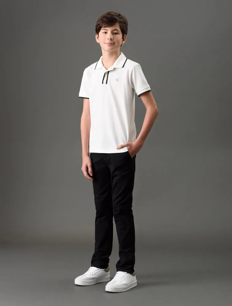 POLO CKJ KIDS MAS MC LISTRAS PEITILHO OFF WHITE