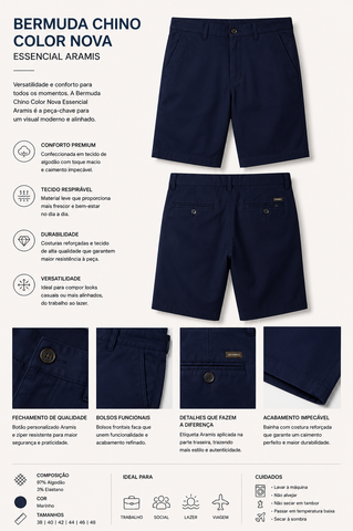 BERMUDA MAS CHINO COLOR NOVA ESSENCIAL MARINHO