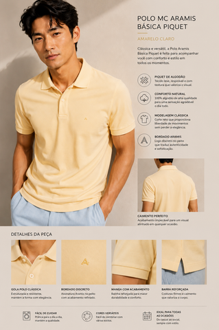 POLO MAS MC ARAMIS BASICA PIQUET AMARELO CLARO