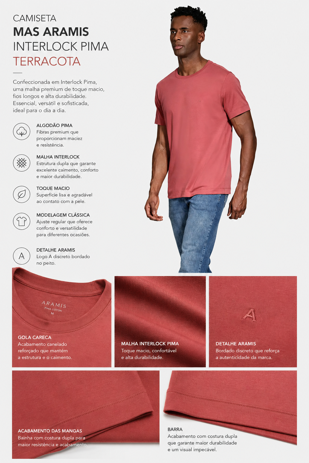 CAMISETA MAS ARAMIS INTERLOCK PIMA TERRACOTA