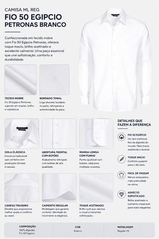 CAMISA ML REG FIO 50 EGIPCIO PETRONAS BRANCO