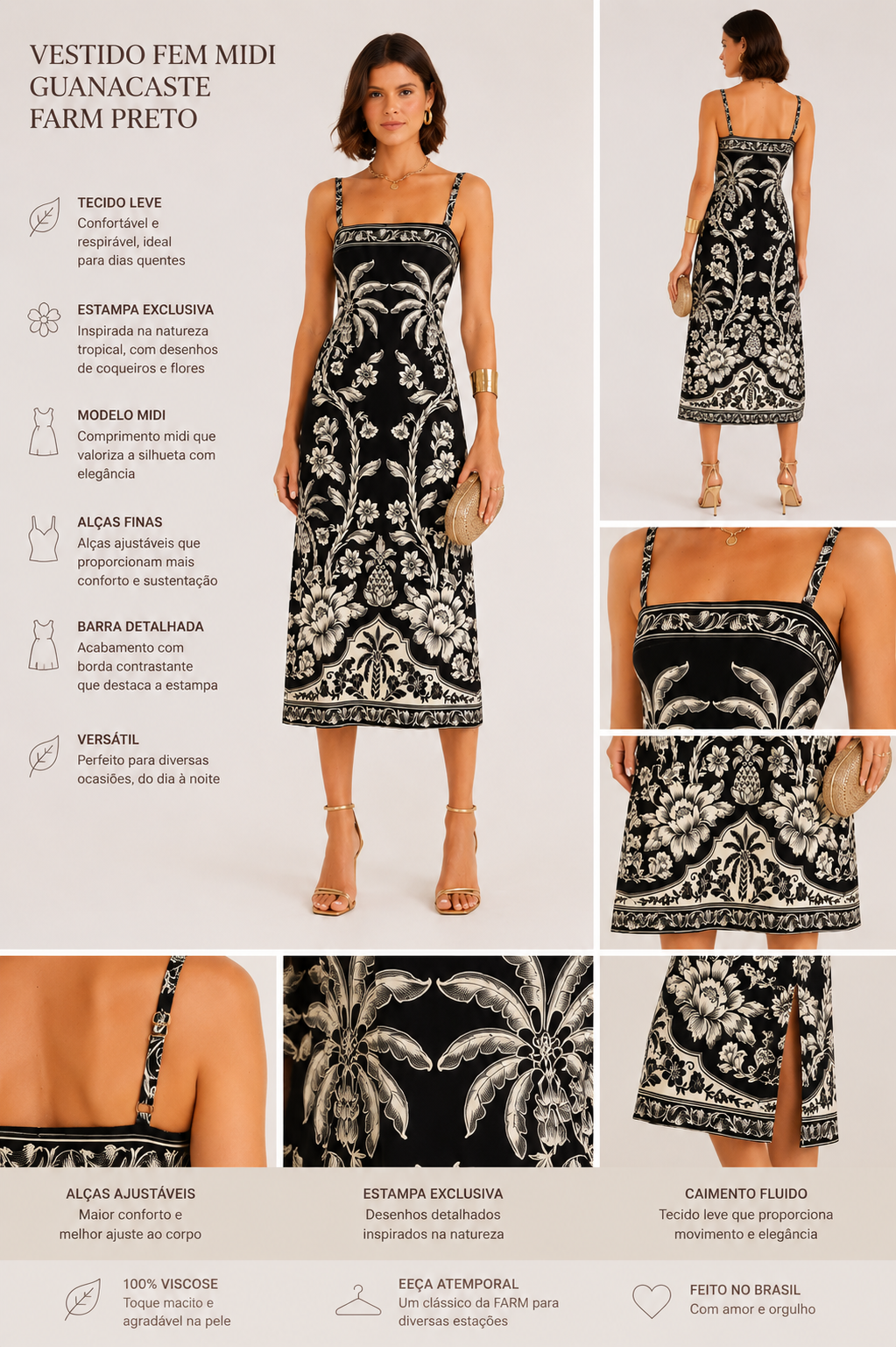 VESTIDO FEM MIDI GUANACASTE FARM PRETO