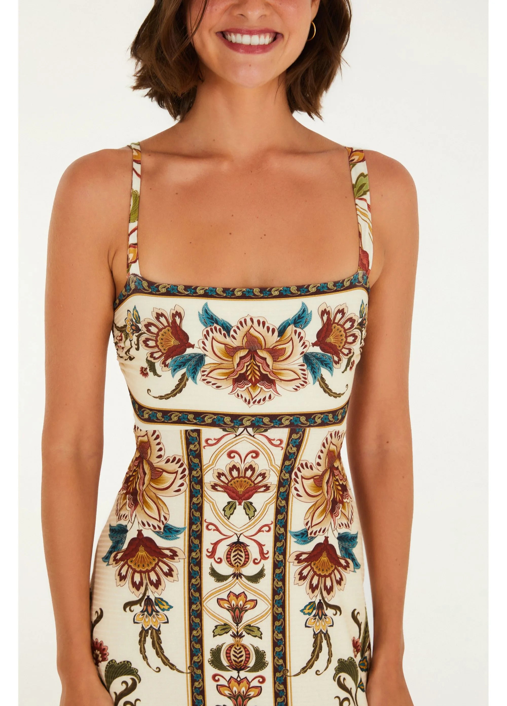 VESTIDO FEM MIDI JARDIM MAJESTOSO FARM BEGE