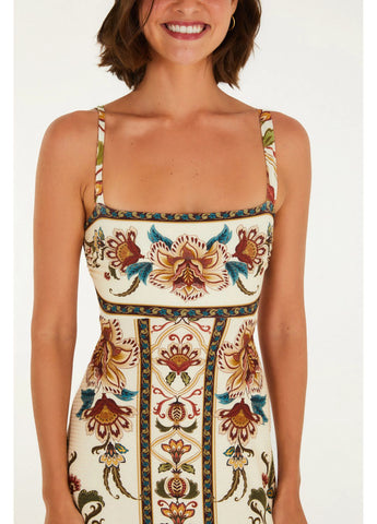 VESTIDO FEM MIDI JARDIM MAJESTOSO FARM BEGE