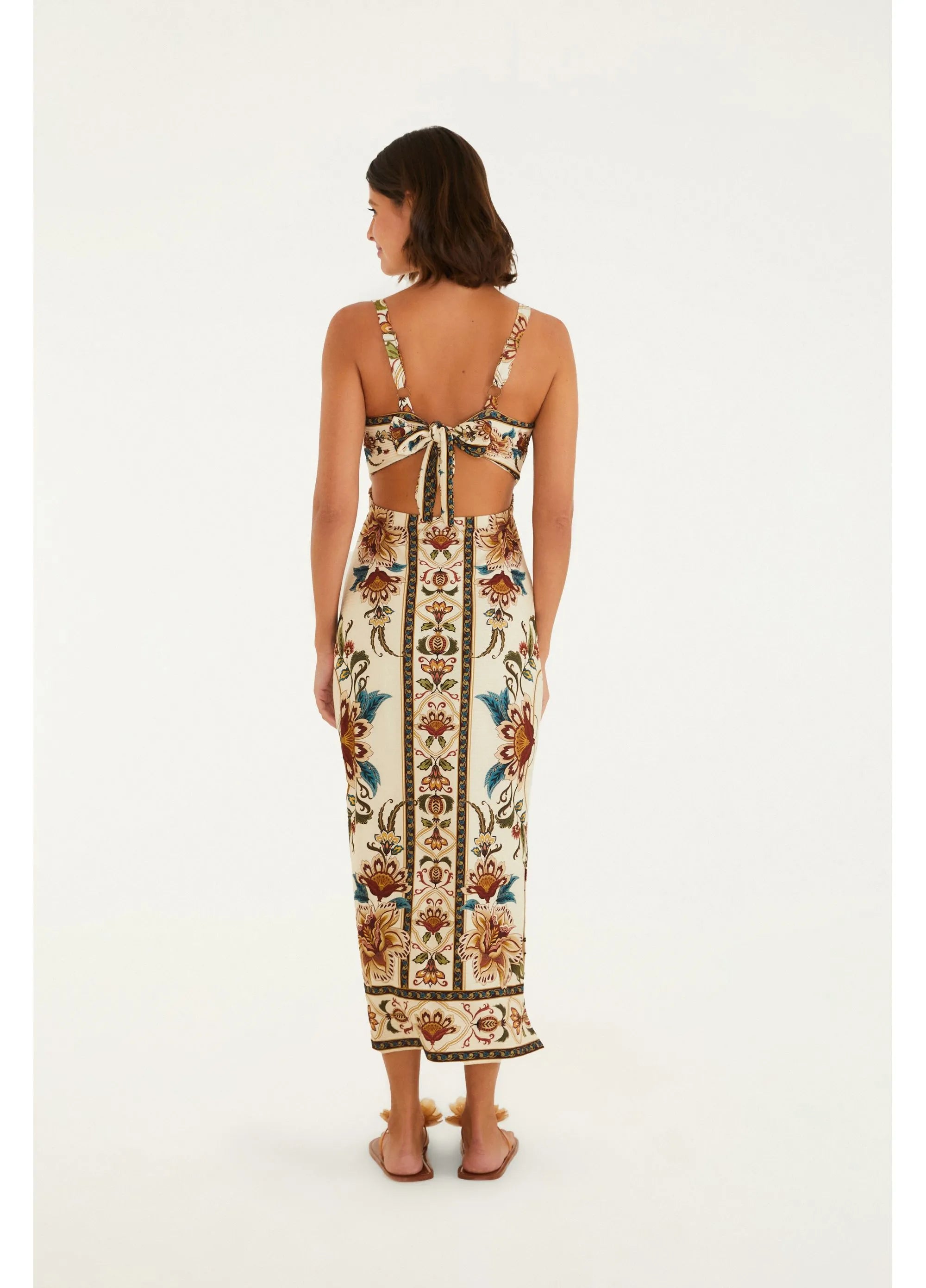 VESTIDO FEM MIDI JARDIM MAJESTOSO FARM BEGE
