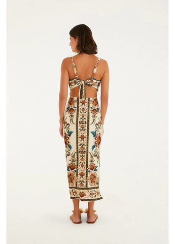 VESTIDO FEM MIDI JARDIM MAJESTOSO FARM BEGE