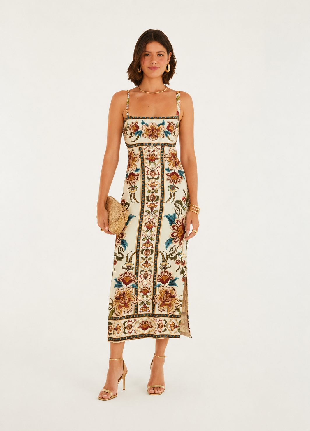VESTIDO FEM MIDI JARDIM MAJESTOSO FARM BEGE
