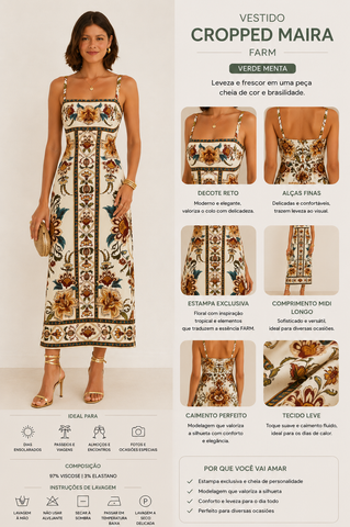 VESTIDO FEM MIDI JARDIM MAJESTOSO FARM BEGE