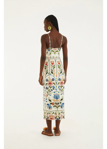 VESTIDO FEM ALCA JARDIM BELEZA FARM BEGE