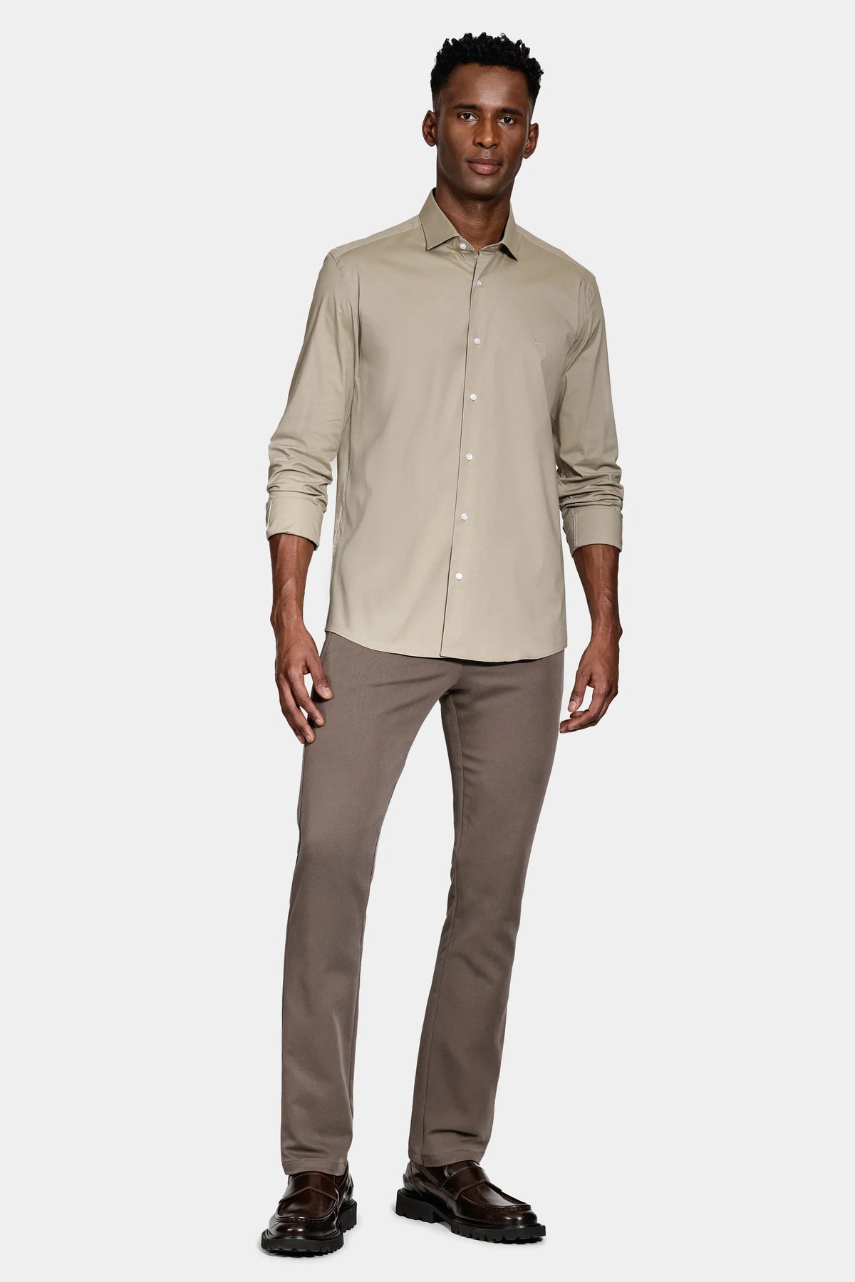 CAMISA MAS ML SLIM TRICOLINE STRETCH CAQUI