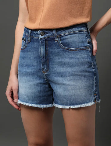 SHORTS CKJ FEM JNS CINT ALTA BARRAS FIO AZUL MEDIO