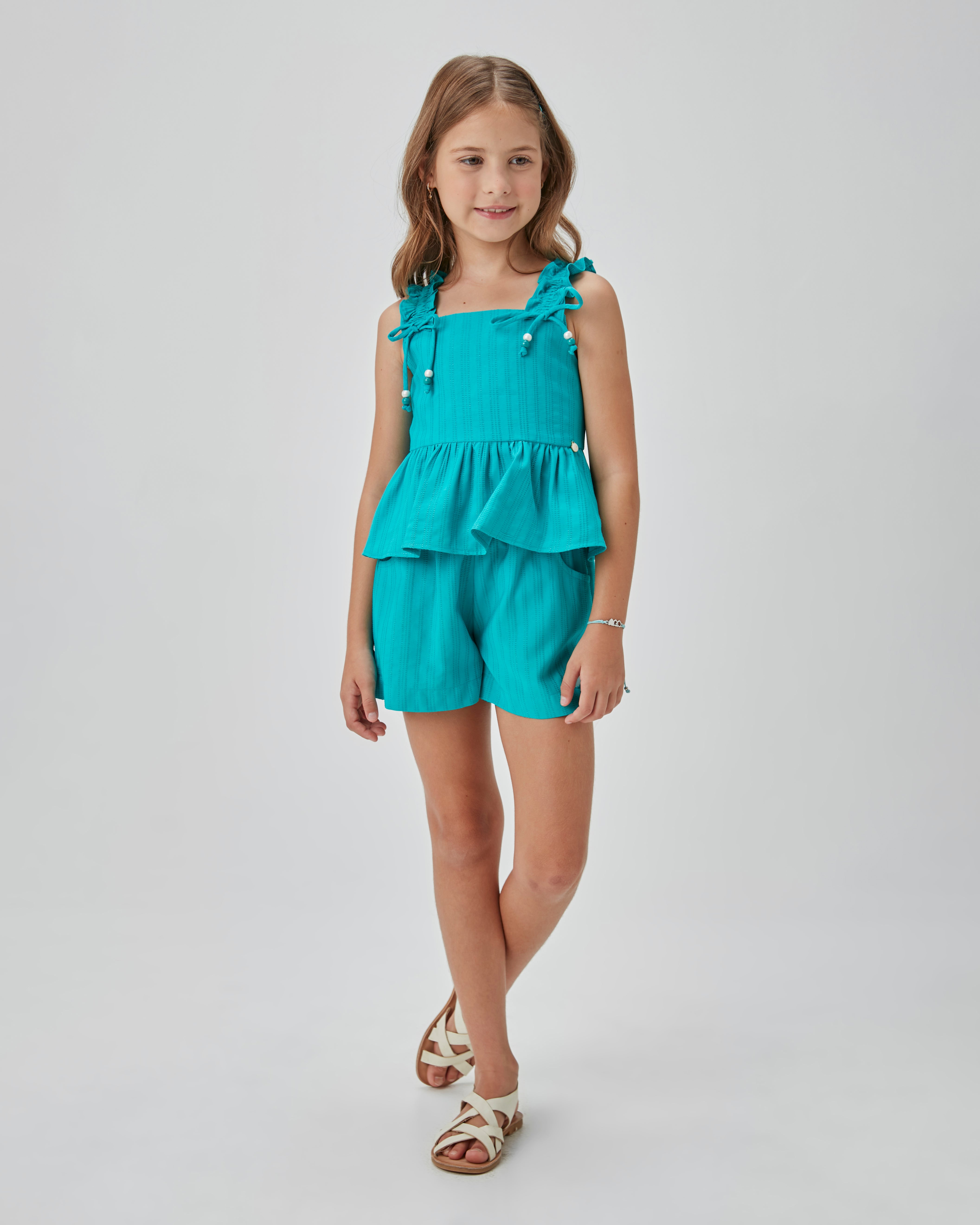 CONJ FEM BATA E SHORT VISC TEXTURIZADA VERDE TURQUESA