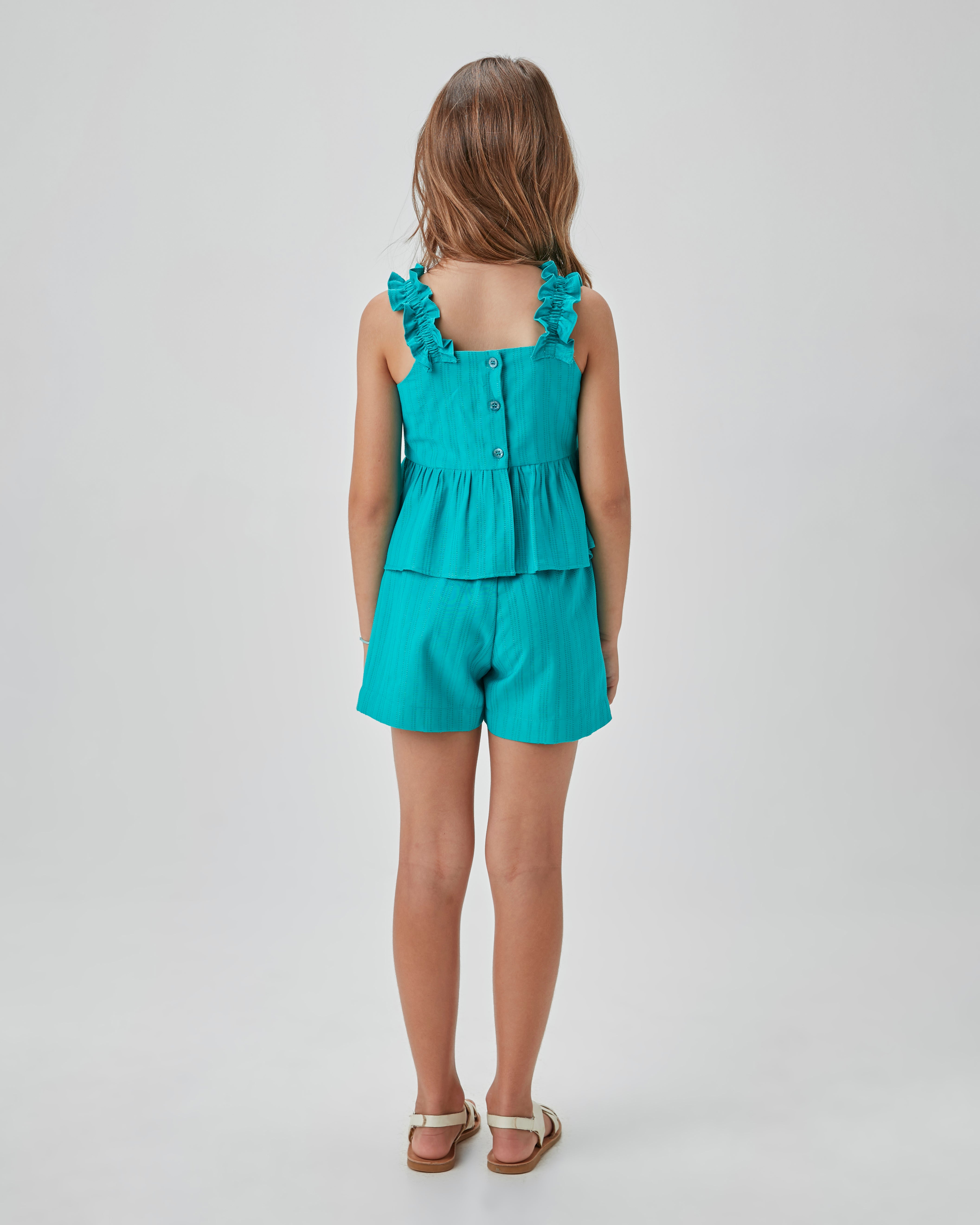 CONJ FEM BATA E SHORT VISC TEXTURIZADA VERDE TURQUESA