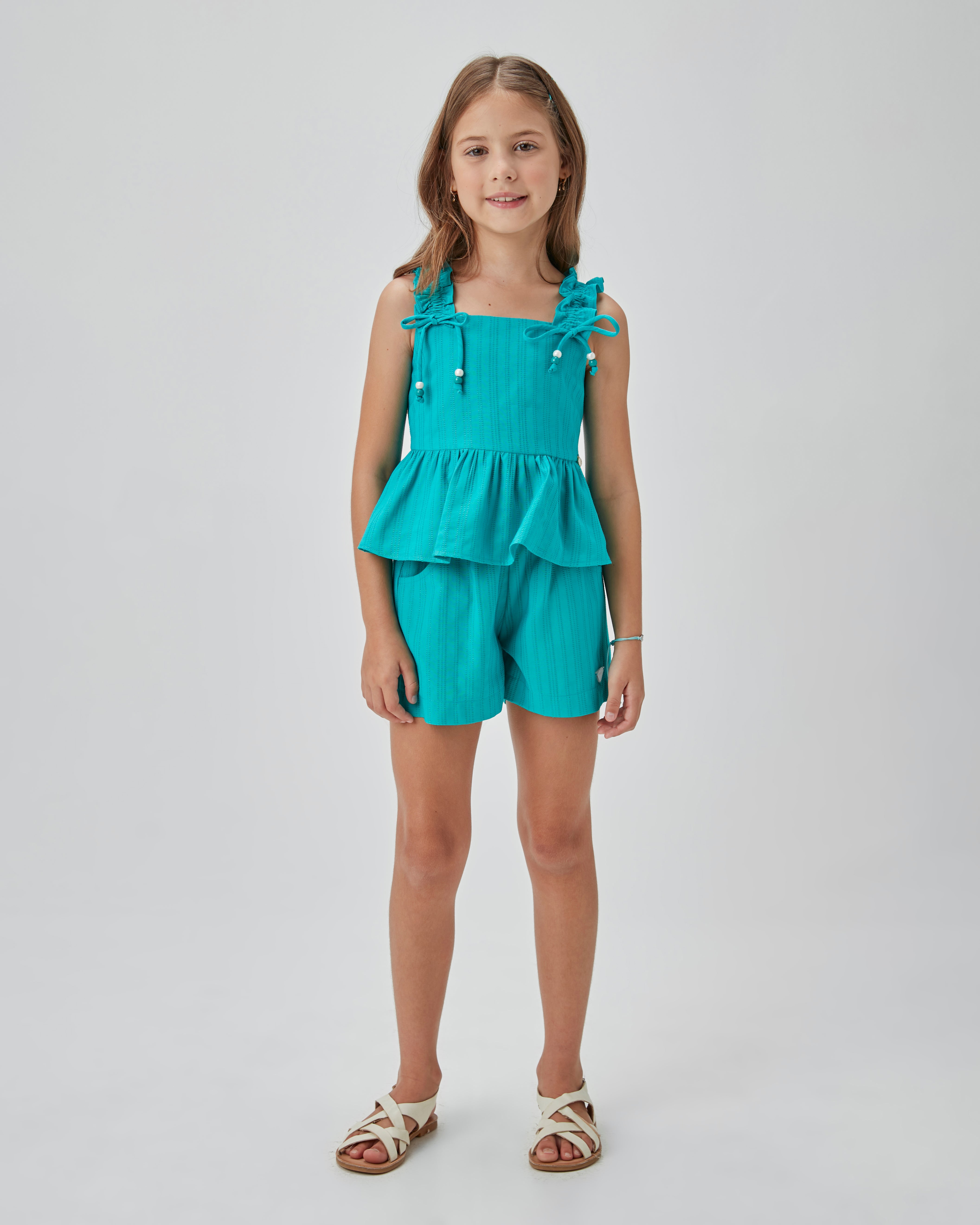 CONJ FEM BATA E SHORT VISC TEXTURIZADA VERDE TURQUESA