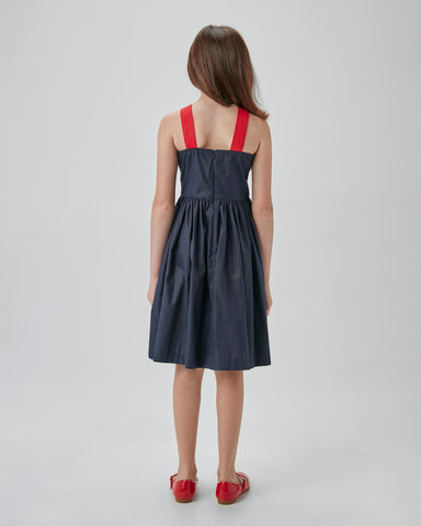 VESTIDO RODADO TRICOLINE BICOLOR E LACO MARINHO